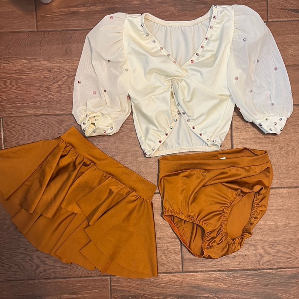 Kelle Kids Dance Costume Set - Cream and Copper 3 piece Child Medium